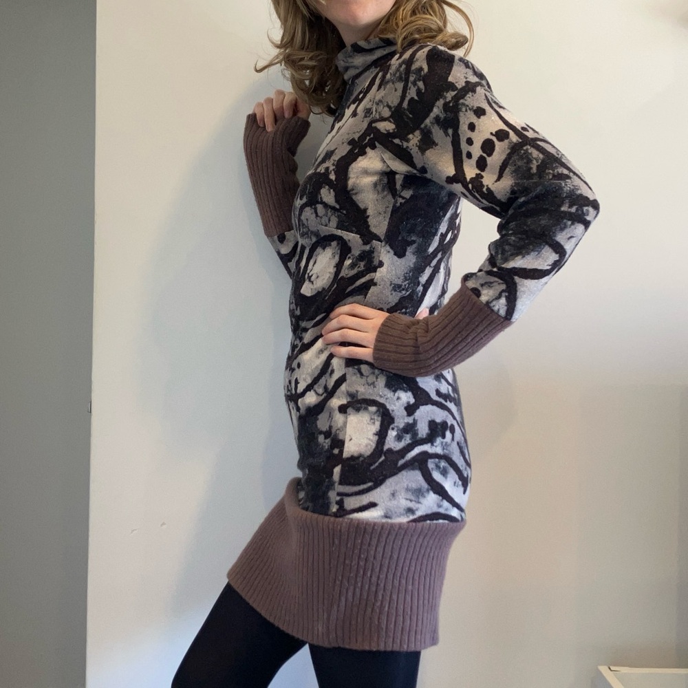 Vintage abstract Cowl Neck Sweater Dress Made in Canada in size 8
